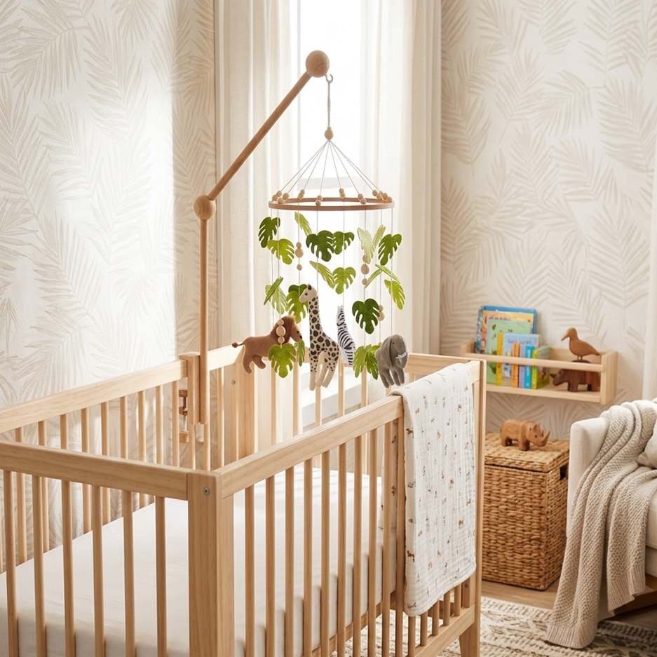 "Mobile bébé petit safari avec animaux doux suspendus pour chambre de bébé"