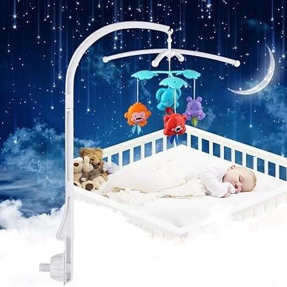 Support Blanc solidement fixé à un berceau, idéal pour la chambre d’un nouveau-né
