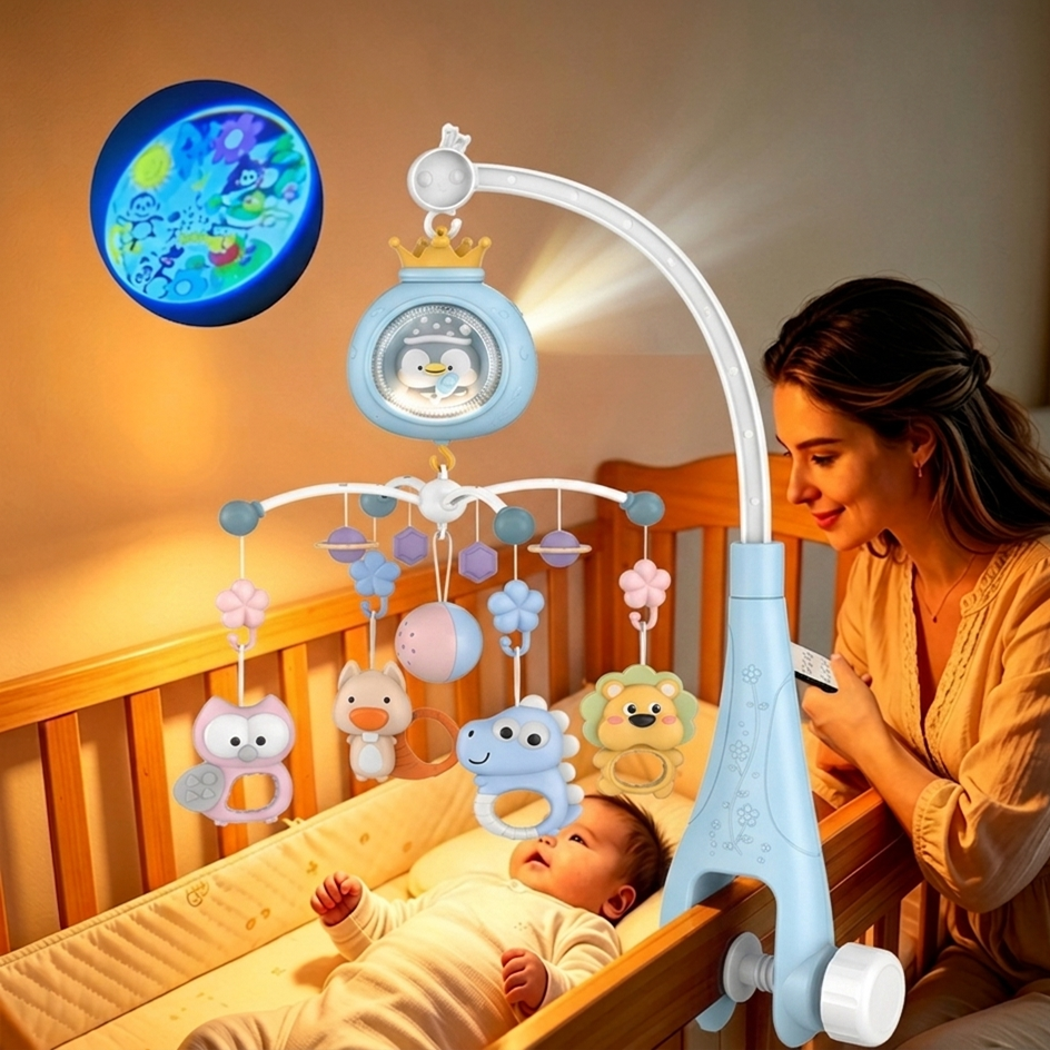 Mobile musical bébé Ciel Doux avec musique apaisante et jouets suspendus pour lit bébé.