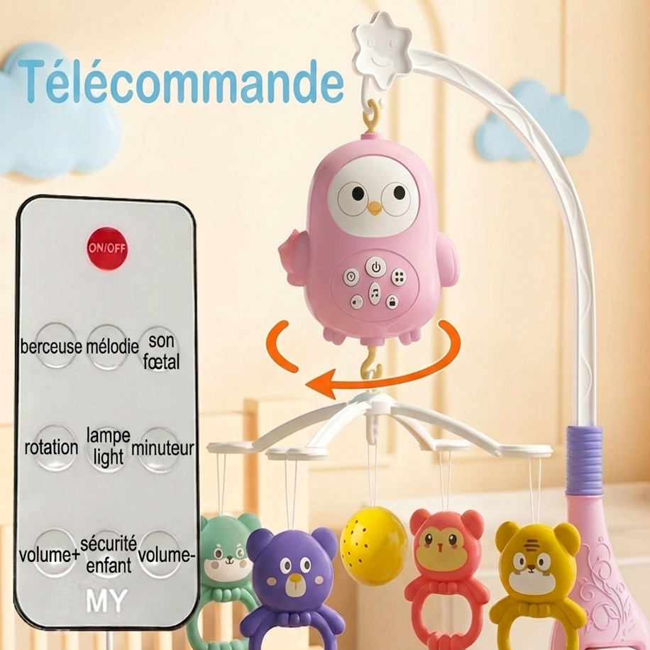 Mobile bébé Éveil Rose avec télécommande pour contrôler musique et lumière