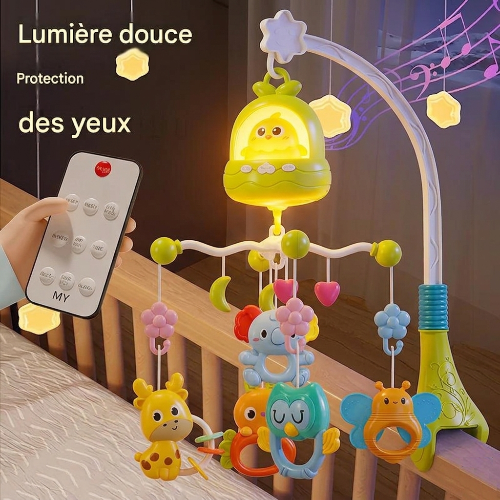 Mobile musical bébé Green Star avec veilleuse douce pour chambre bébé