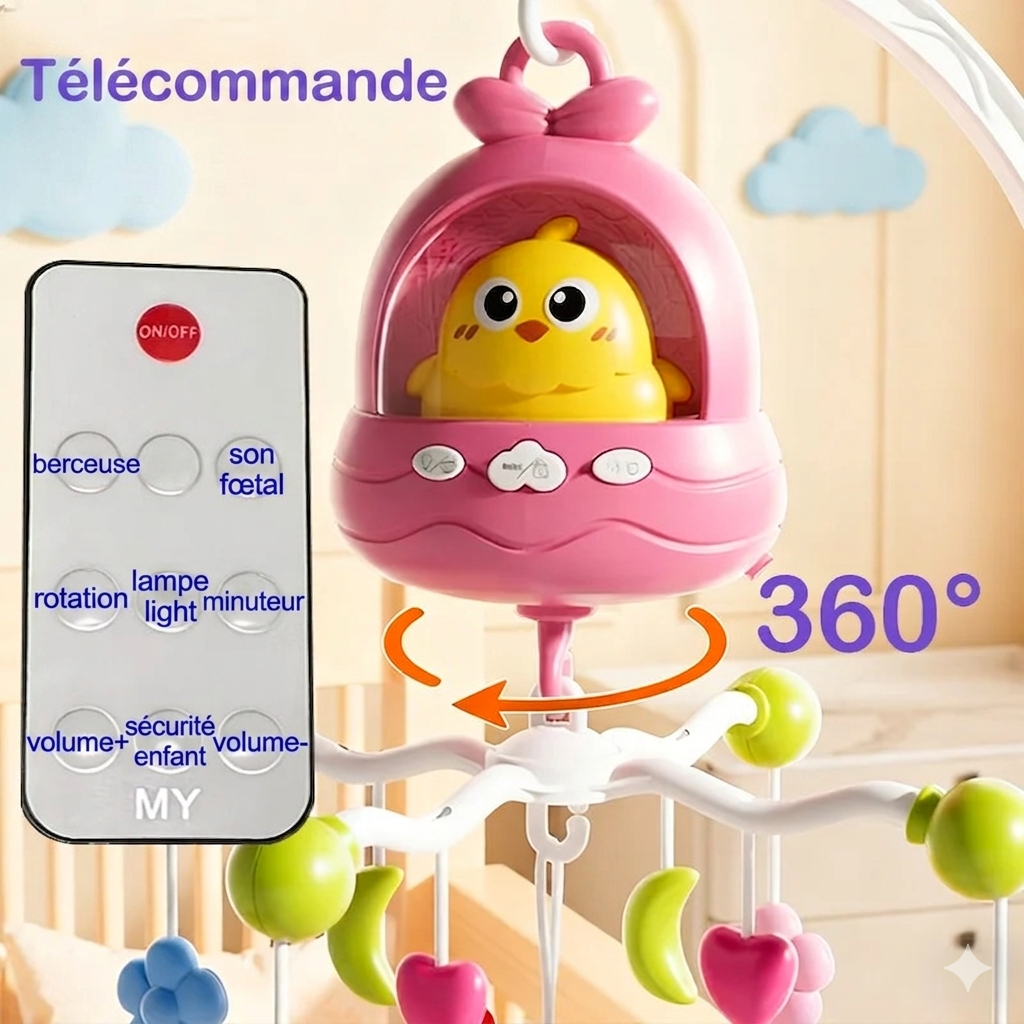 Mobile Musical Bébé Red Dream™ avec rotation 360 degrés pour stimuler la vision