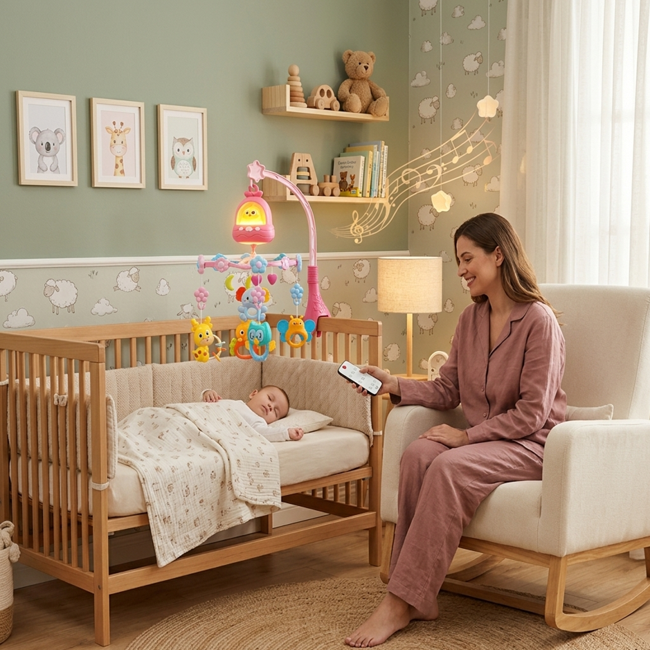Mobile Musical Bébé Red Dream™ avec veilleuse douce pour accompagner le sommeil de bébé