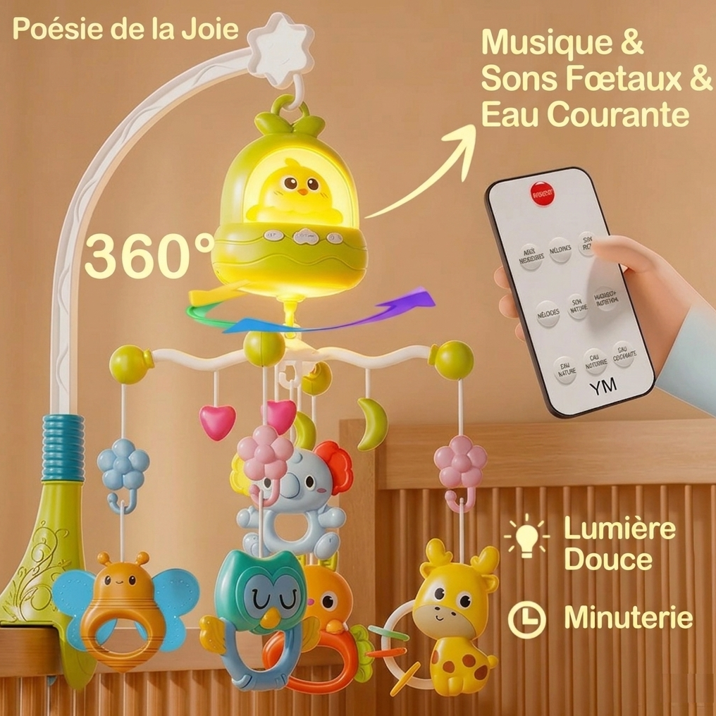 Mobile musical bébé avec rotation 360 degrés apaisante pour nouveau-né
