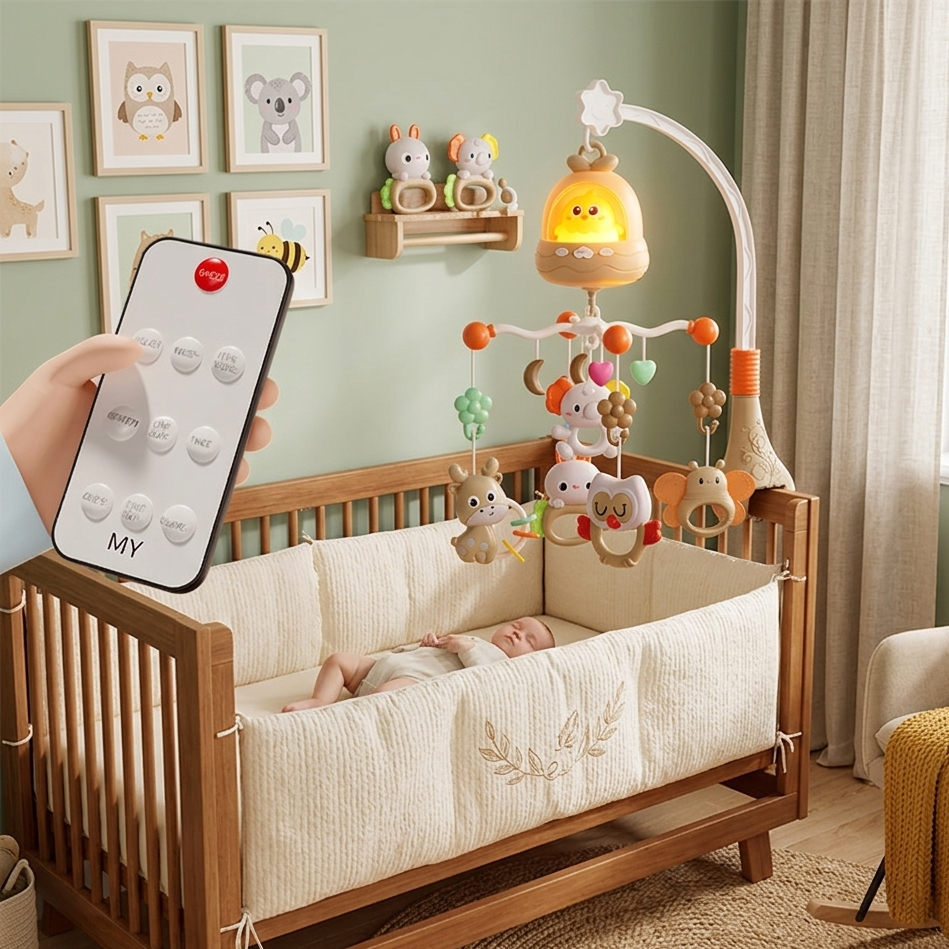 Mobile Musical Bébé Sweet Moon™ installé sur un lit bébé moderne