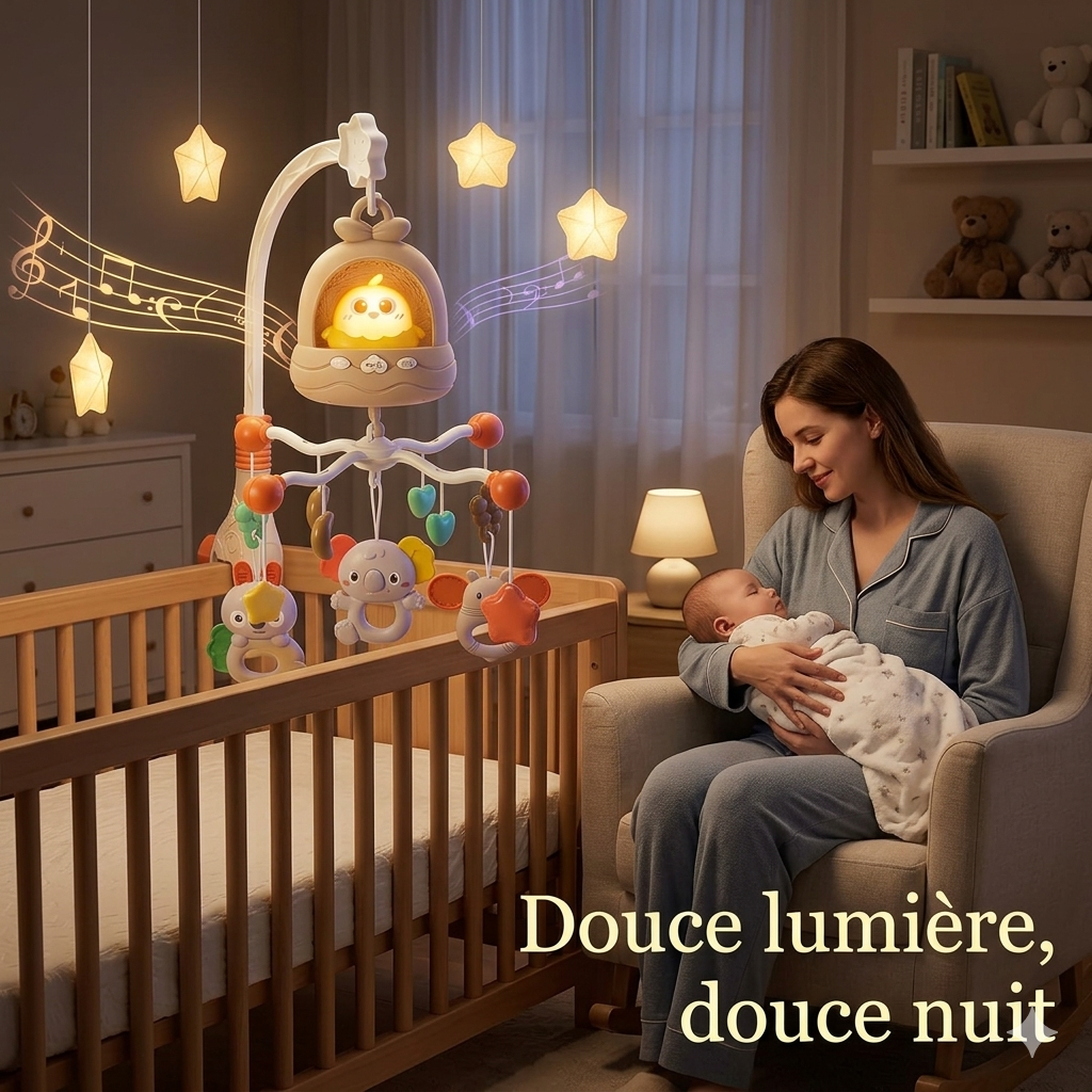 Mobile Musical Bébé Sweet Moon™ avec veilleuse douce et mélodies apaisantes