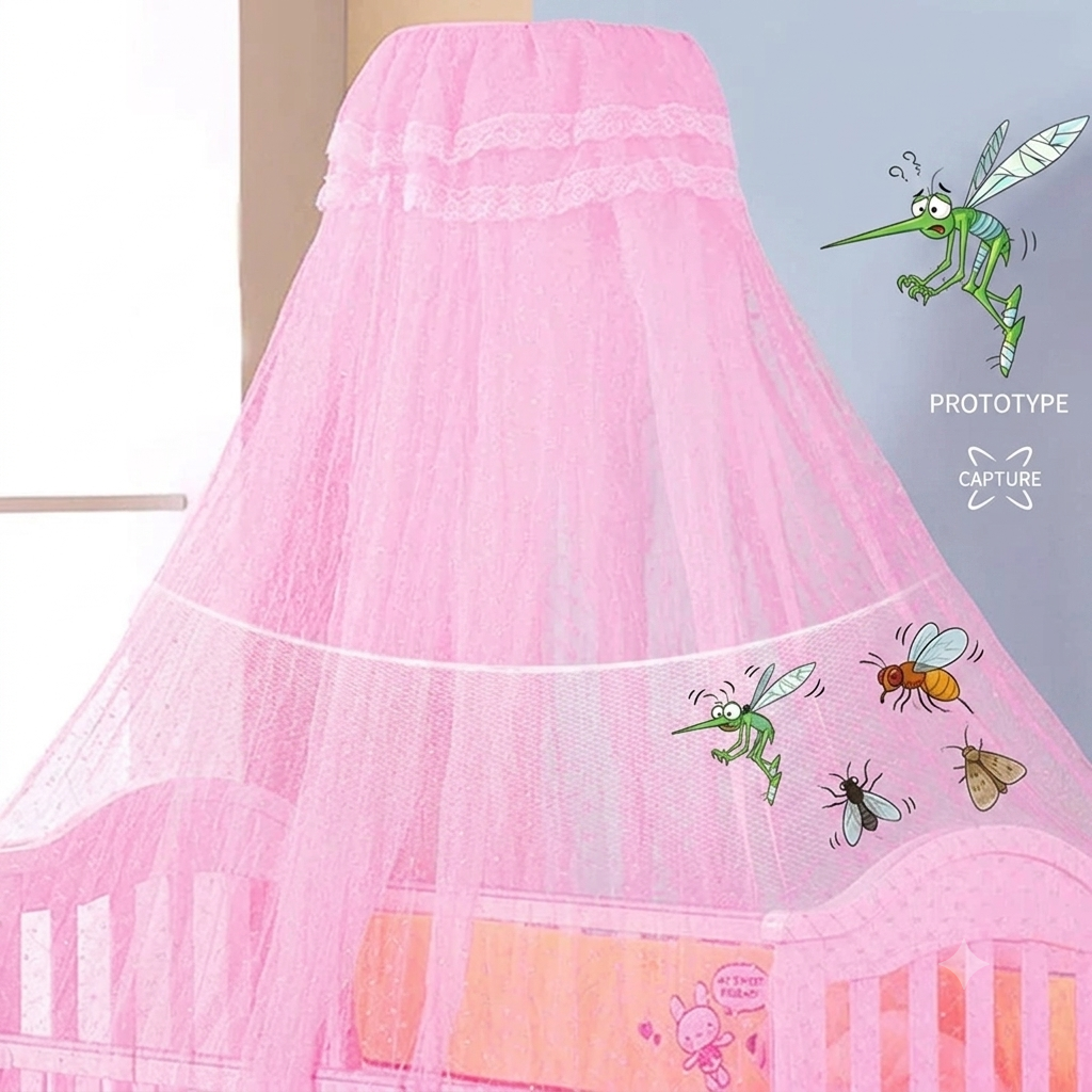 Moustiquaire bébé rose suspendue au-dessus d'un berceau