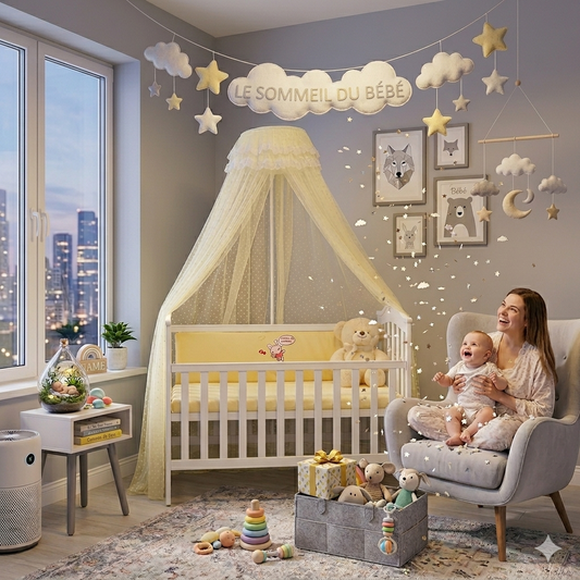 Moustiquaire de lit bébé jaune respirante et légère