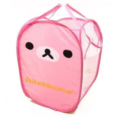 Panier de rangement rose motif ours cartoon pour jouets et vêtements d’enfants"