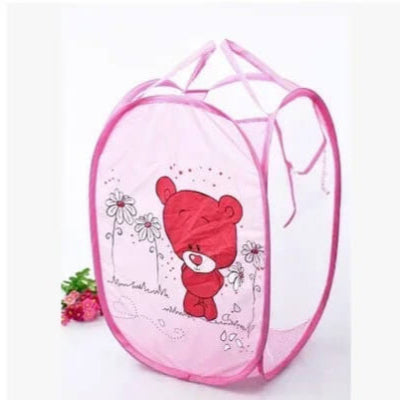 Panier rangement bleu avec Ours rose pour organiser les affaires des enfants