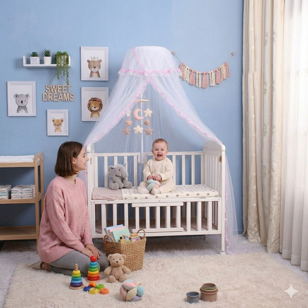 Protection anti-moustiques pour bébé avec ciel de lit élégant