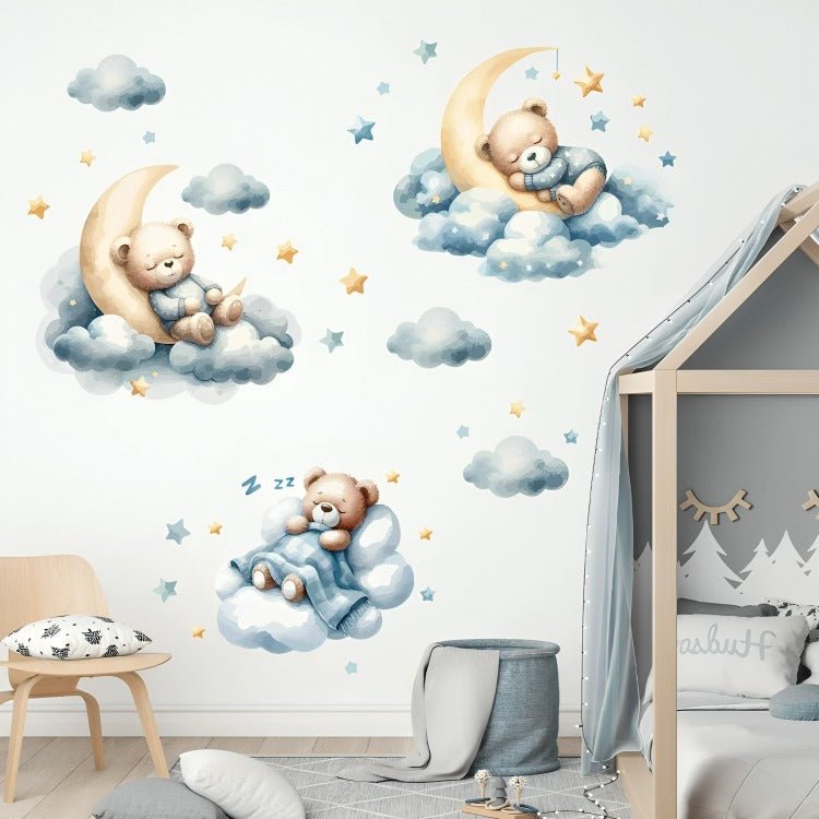 Stickers muraux Baby Bears On Clouds - oursons sur nuages pour chambre d’enfant, ambiance apaisante et magique