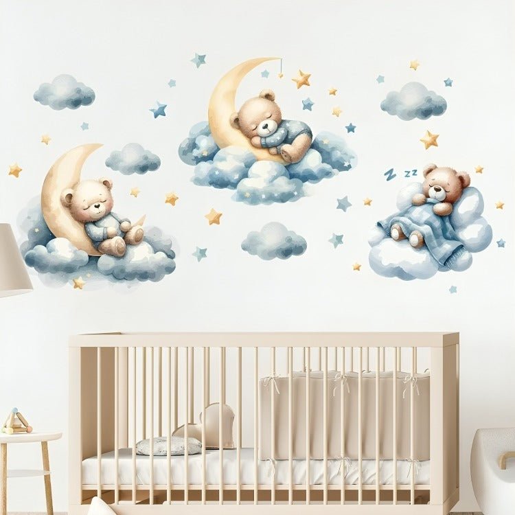 Autocollants muraux écologiques et non toxiques représentant des oursons sur des nuages - décoration sécurisée pour bébé