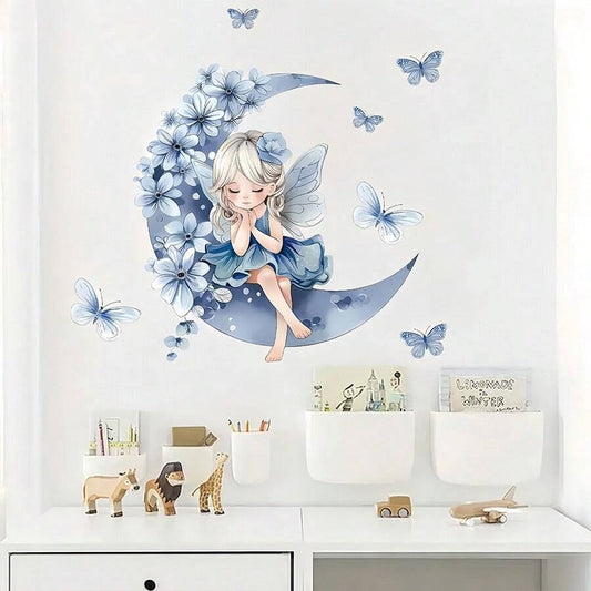 Stickers muraux PrincesseSticker™ - Décoration féerique chambre enfant avec papillons et lune"