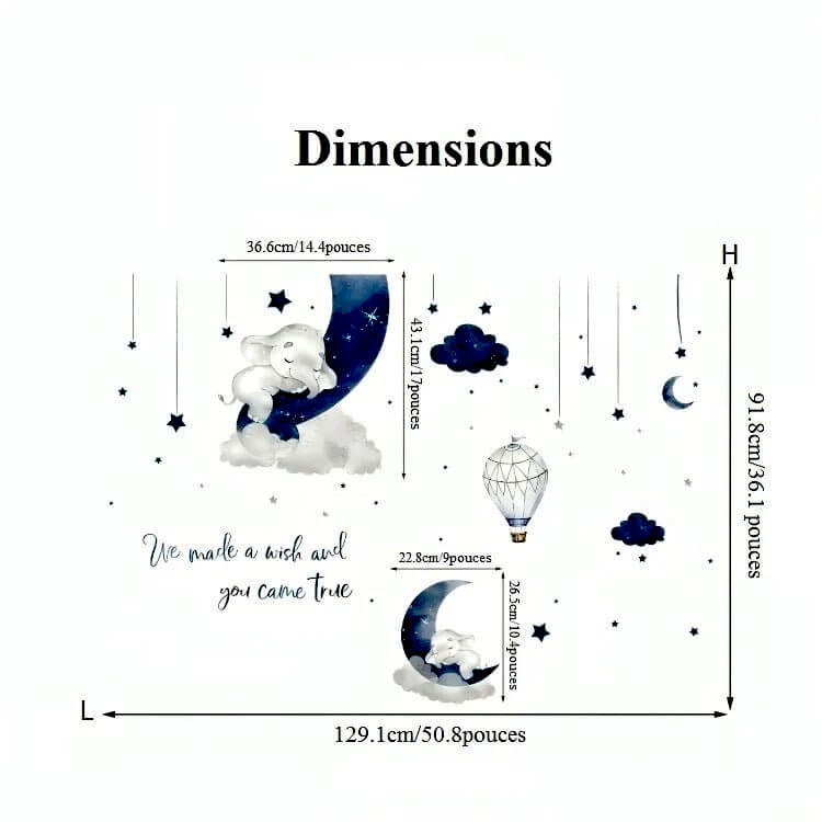 stickers muraux Sky Elephant Dimensions : 129 cm x 91,8 cm