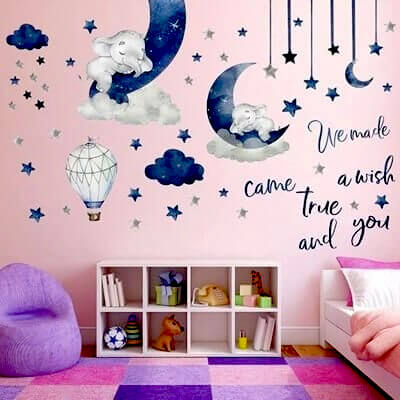stickers muraux chambre Sky Elephant  créent une atmosphère apaisante propice aux beaux rêves et aux douces nuits.