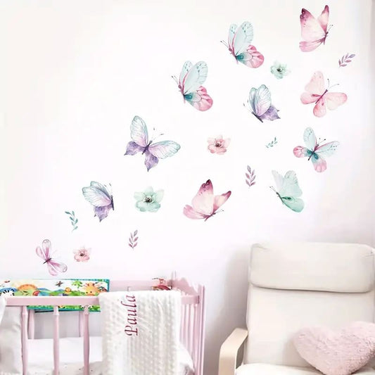 Stickers muraux papillons colorés décorant une chambre de petite fille – Autocollants ButterfliesSticker™ pour créer un univers féerique