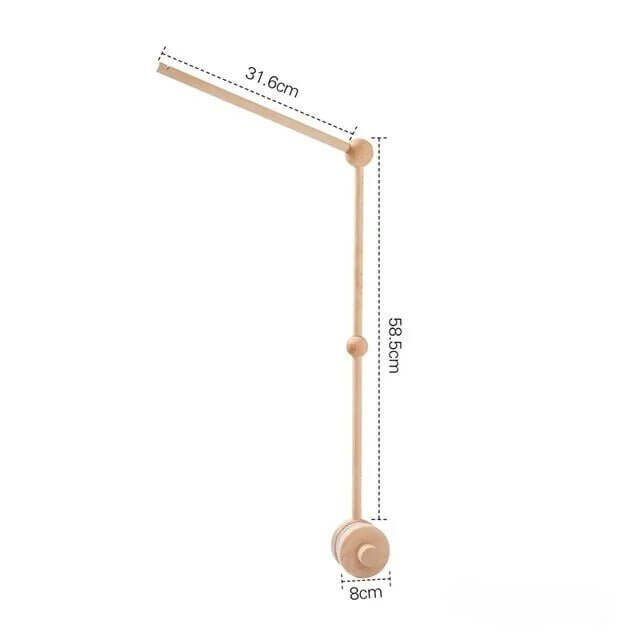 Dimensions du support mobile bébé en bois naturel : hauteur, largeur et épaisseur de fixation.