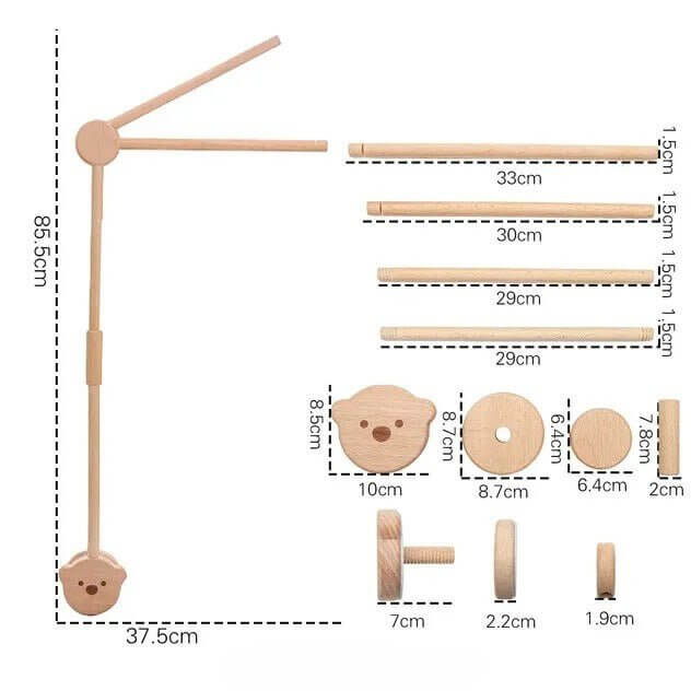 Zoom sur le bois naturel du support, finition lisse et durable et les éléments de support.