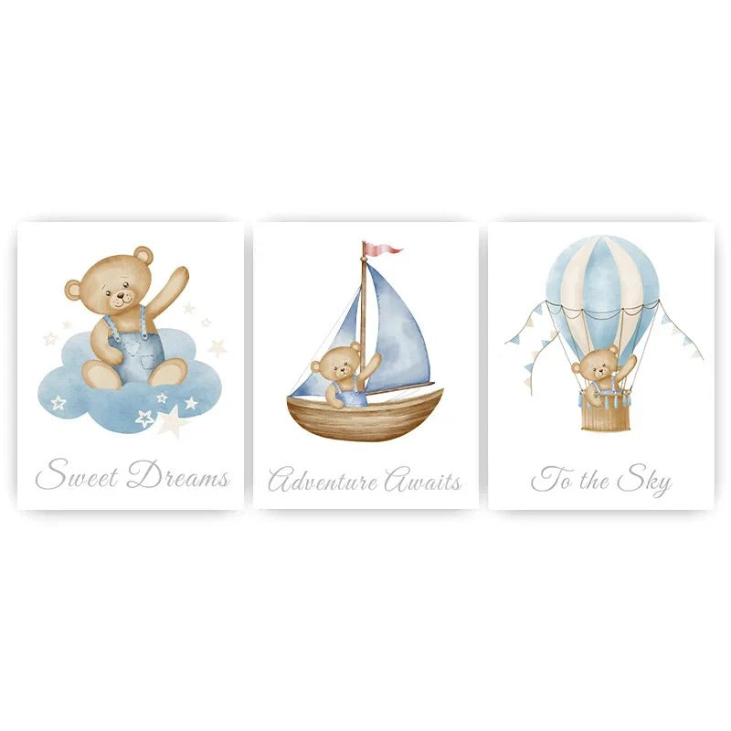 Tableau ours assis sur un nuage dans une chambre de bébé