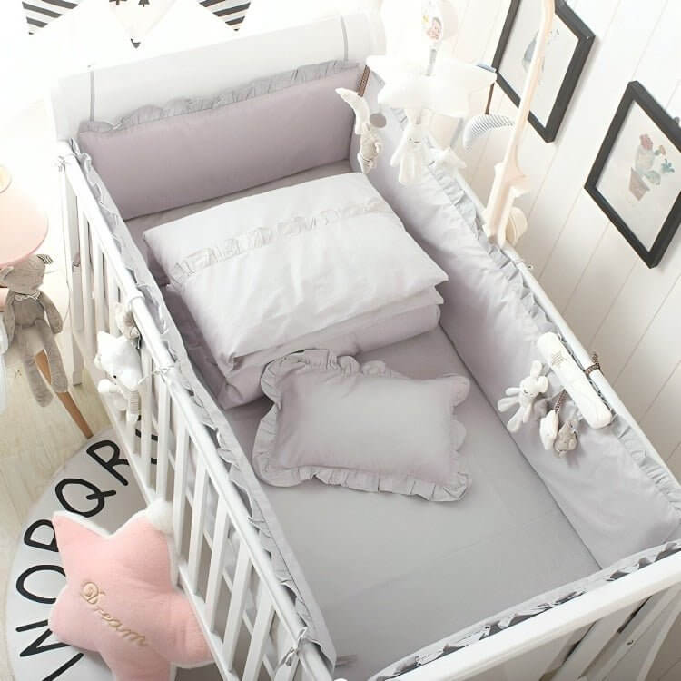 Tour de lit bébé respirant 5 pièces pour berceau standard