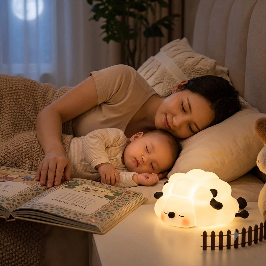 Veilleuse bébé BabyDream™ Sheep au design en forme de mouton, lumière LED douce et apaisante, idéale pour accompagner le sommeil des tout-petits.