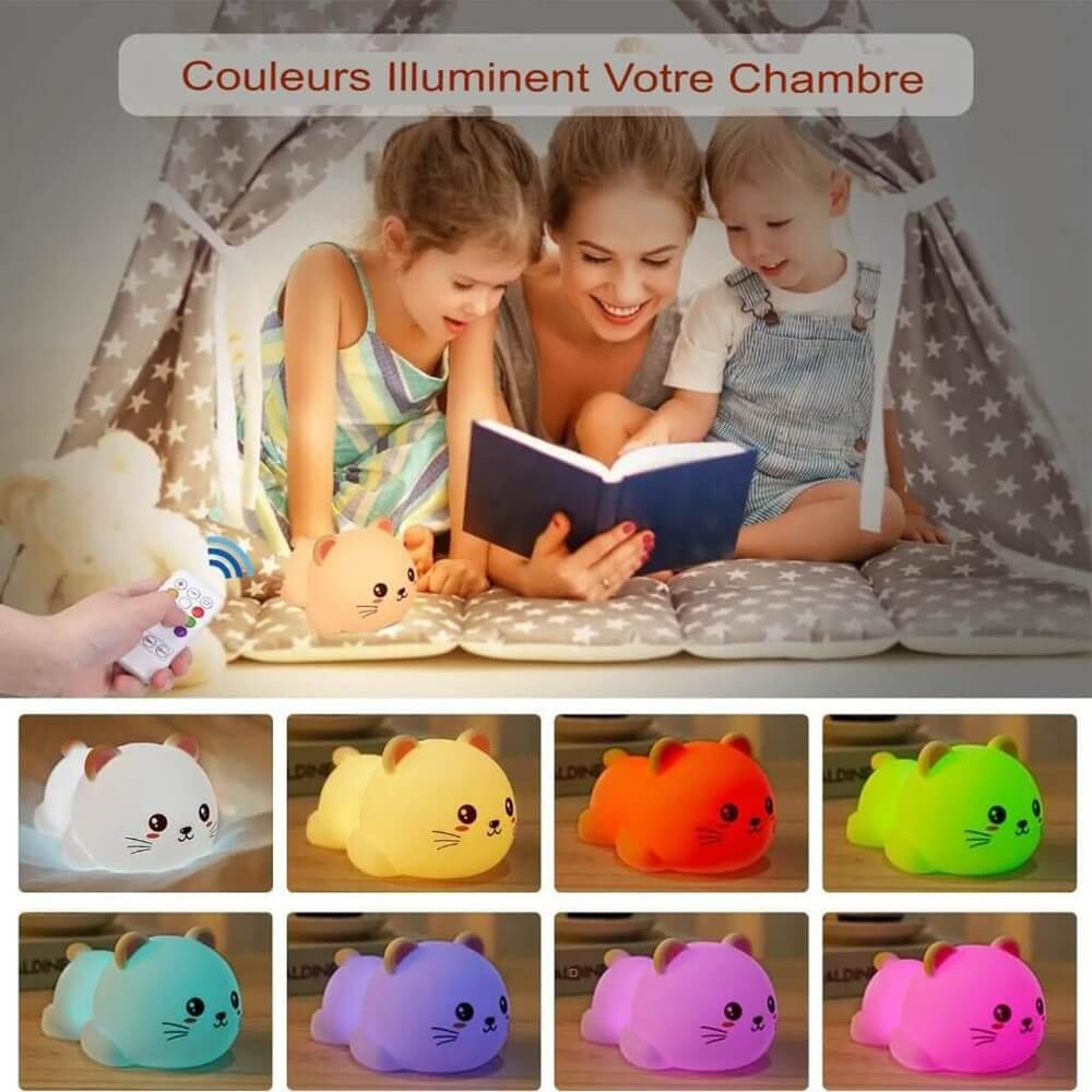 Avec ses 7 couleurs et sa luminosité réglable, ChatoMignon s'adapte à l'évolution des besoins de votre enfant,