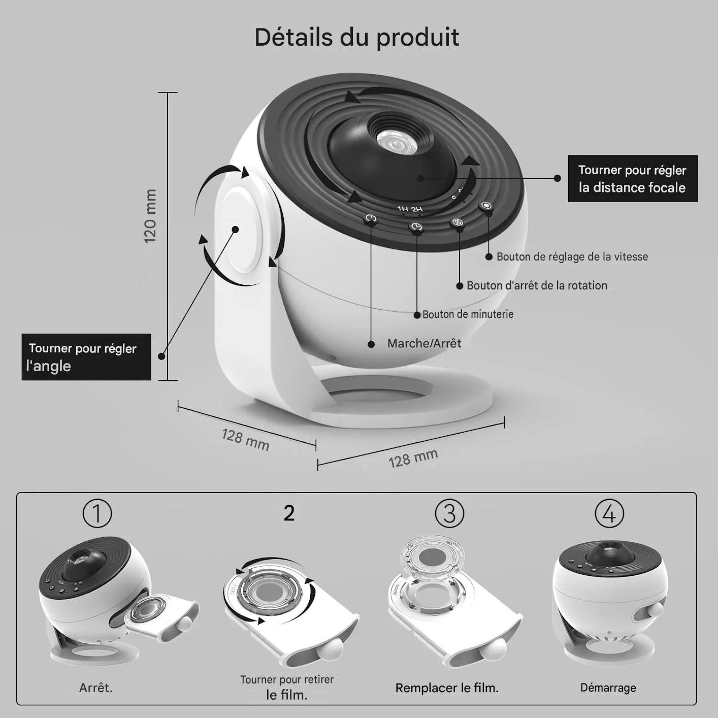 Détail du projecteur ciel magique pour bébé avec finitions soignées et éclairage étoilé apaisant pour chambre d’enfant