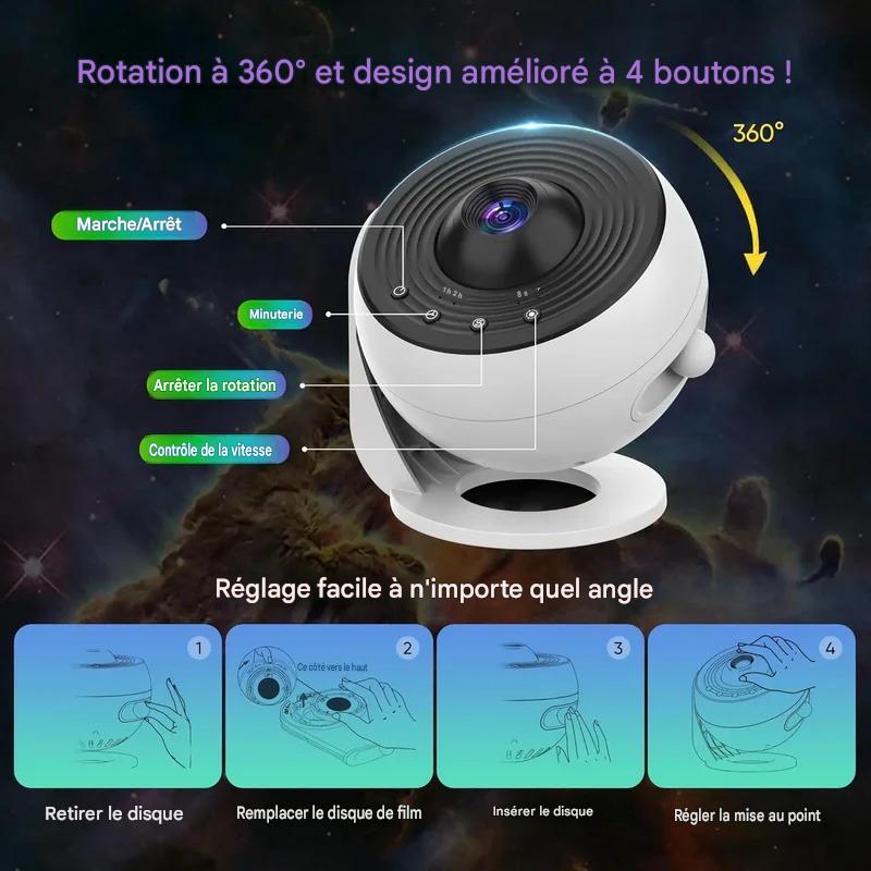 Veilleuse bébé projecteur ciel magique avec rotation 360° diffusant des étoiles colorées dans toute la chambre