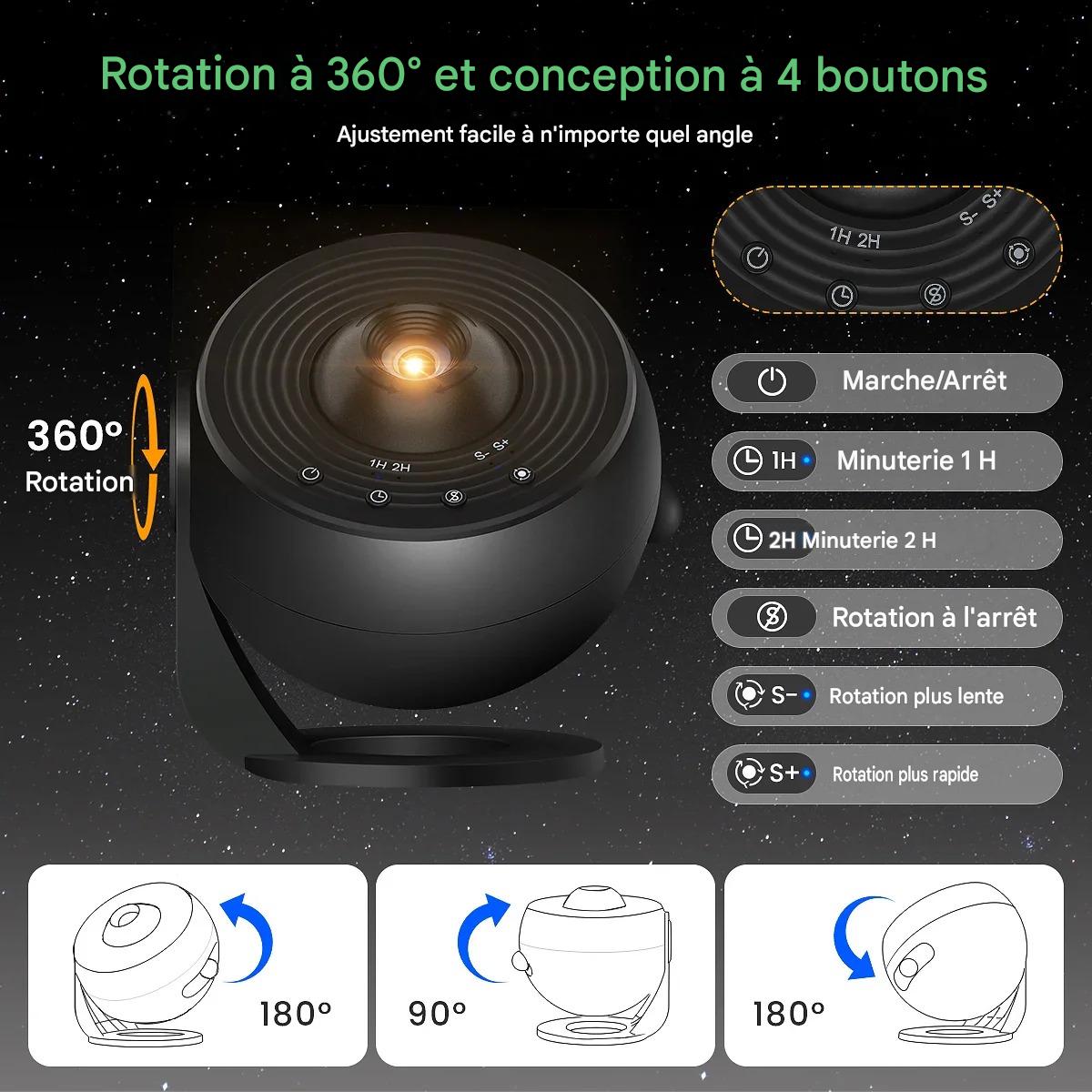 Veilleuse bébé projecteur ciel magique avec rotation , conception 4 boutons  et projection d’étoiles lumineuses pour une ambiance douce et relaxante dans la chambre de bébé. ✨🌙🌟