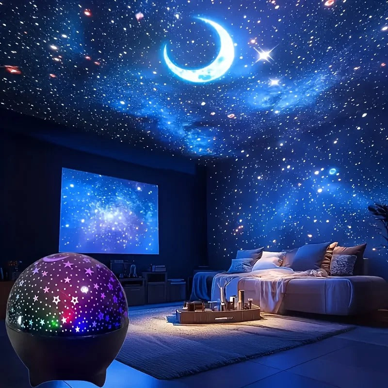 Veilleuse bébé projecteur galaxie avec ciel étoilé doux, projection lumineuse apaisante créant une ambiance calme et rassurante pour le sommeil de bébé. ✨🌙