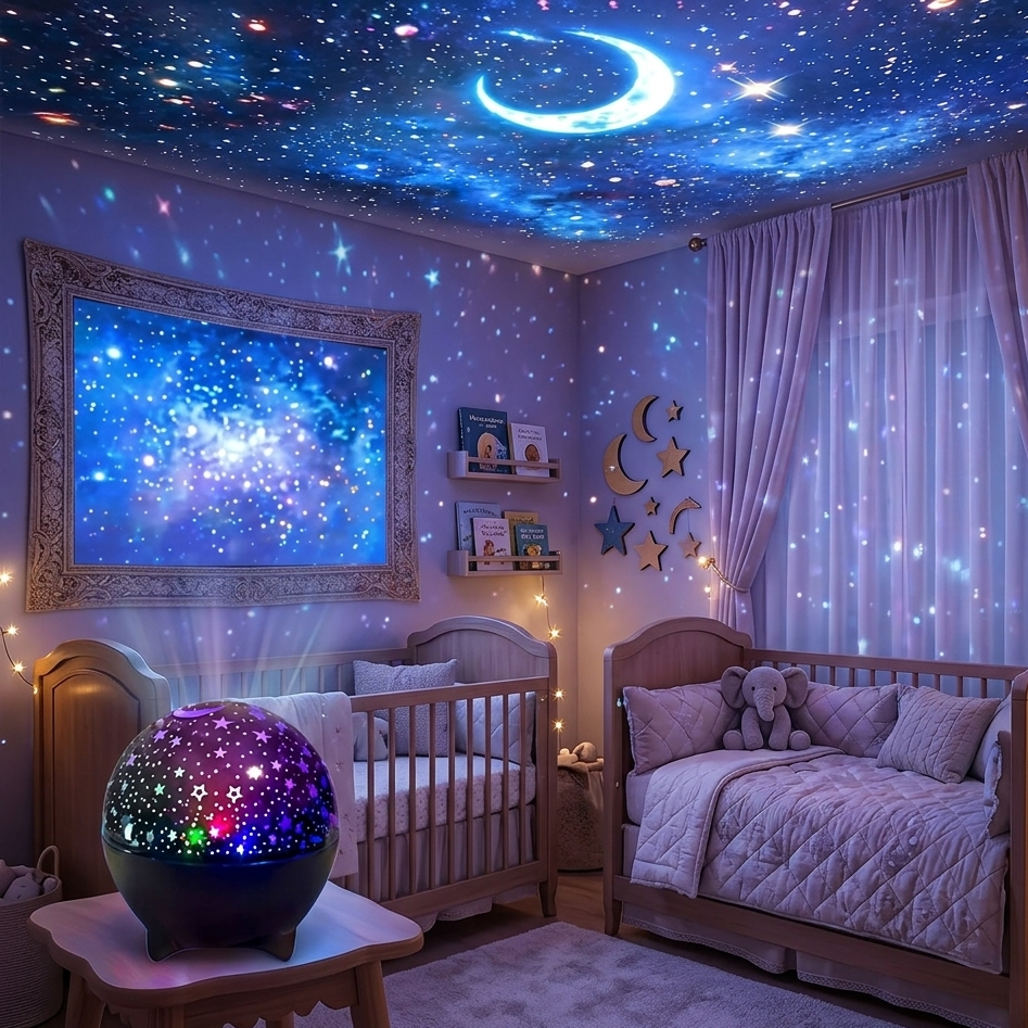 Veilleuse bébé projecteur galaxie avec nuit étoilée magique, projection de constellations lumineuses pour apaiser bébé et favoriser un sommeil serein. ✨🌌🌙