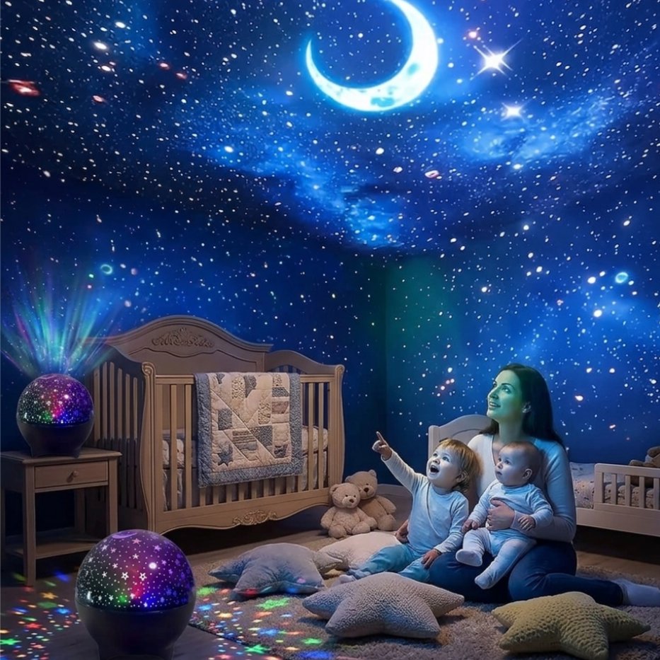 Veilleuse bébé projecteur galaxie avec ciel étoilé lumineux, lumière douce et apaisante pour favoriser un sommeil paisible et rassurant dans la chambre de bébé. ✨🌙
