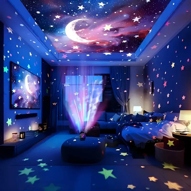 Veilleuse bébé projecteur galaxie univers étoilé avec projection lumineuse douce, créant une ambiance relaxante et magique pour la chambre de bébé.* ✨🌌🌙
