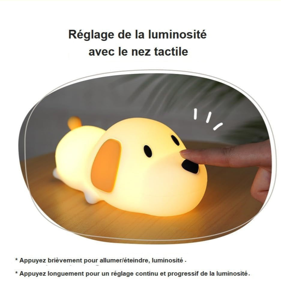 Veilleuse Enfant - DoggyLight - Le nez tactile de DoggyLight permet un réglage intuitif de la luminosité
