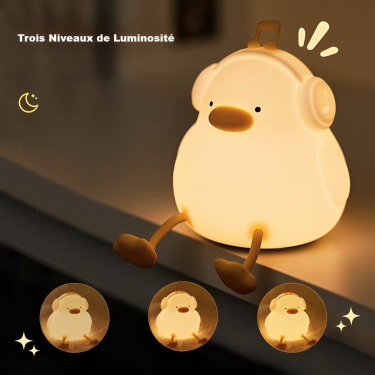 Veilleuse bébé offrant trois niveaux de luminosité pour une ambiance personnalisable et apaisante.