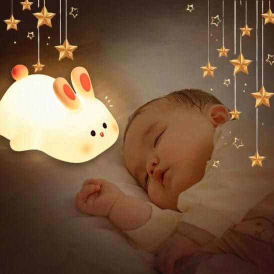 Adorable veilleuse en forme de lapin avec lumière douce réglable, parfaite pour rassurer bébé la nuit"