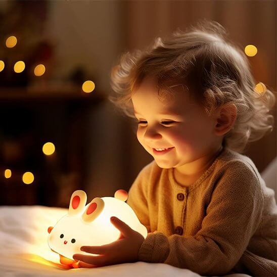 Veilleuse nuit lapin bébé - solution anti-peur du noir avec lumière douce et timer automatique"
